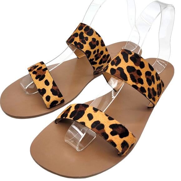 J. Crew Factory Leopard Calf Hair Easy Summer Slide Sandals - Size 9 - Picture 2 of 5